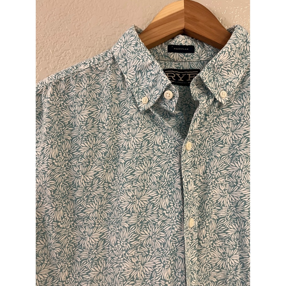 Rye by Hawker Rye Mens L Tall Teal Floral Short Sleeve Button Down Shirt Regular - Picture 2 of 7